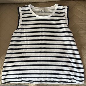 LOFT Navy and White Striped Sleeveless Blouse